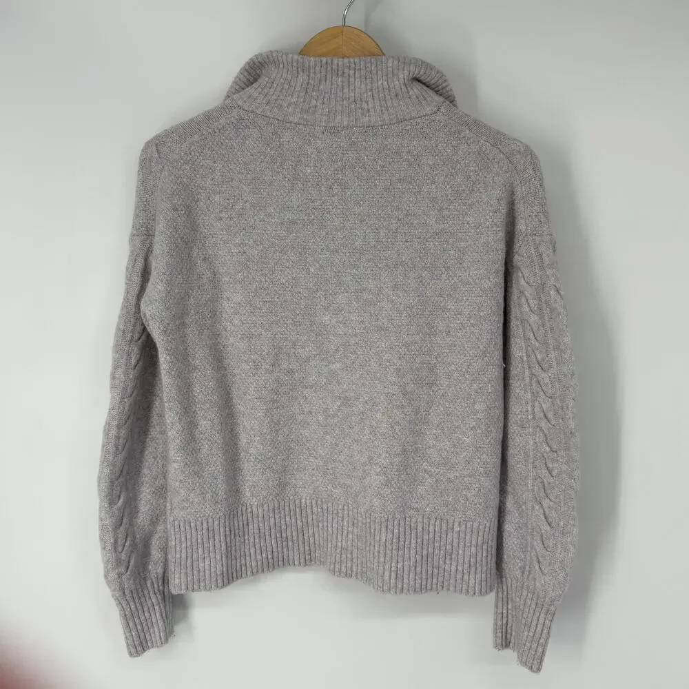 J. Crew Cable Knit Half Zip Sweater Merino Wool Alpaca Blend Supersoft Yarn Gray